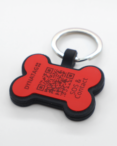 Hundemarke SOS "Knochen" Silikon Rot