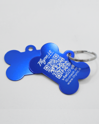 Hundemarke Knochenform Aluminium Blau – QR-Code Tier-ID mit Online-Profil