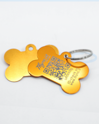 SOS Hundemarke "Knochen" Aluminium Orangegold