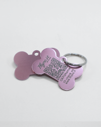 Hundemarke Knochenform Aluminium Rosa – QR-Code Tier-ID mit Online-Profil
