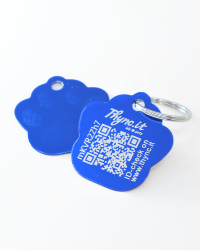 Dierenpenning pootvorm aluminium Blauw – QR-code dier-ID met online profiel