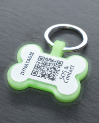 Hundemarke SOS "Knochen" Silikon Fluoreszierend Grün