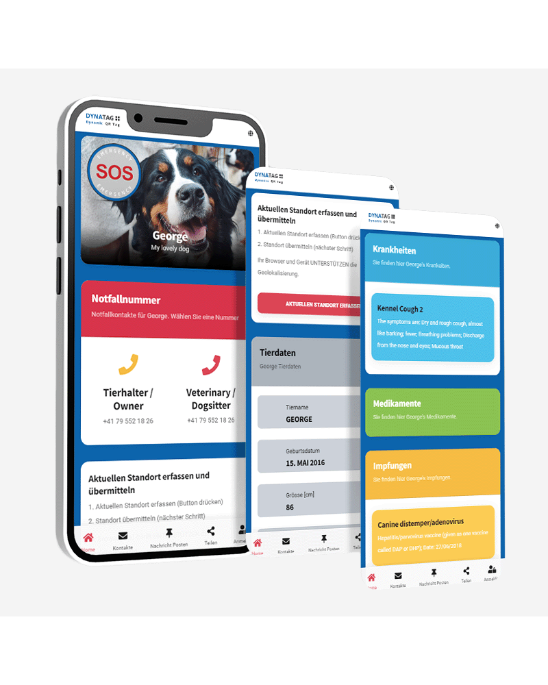 Hundemarke SOS "Knochen" Silikon Rot