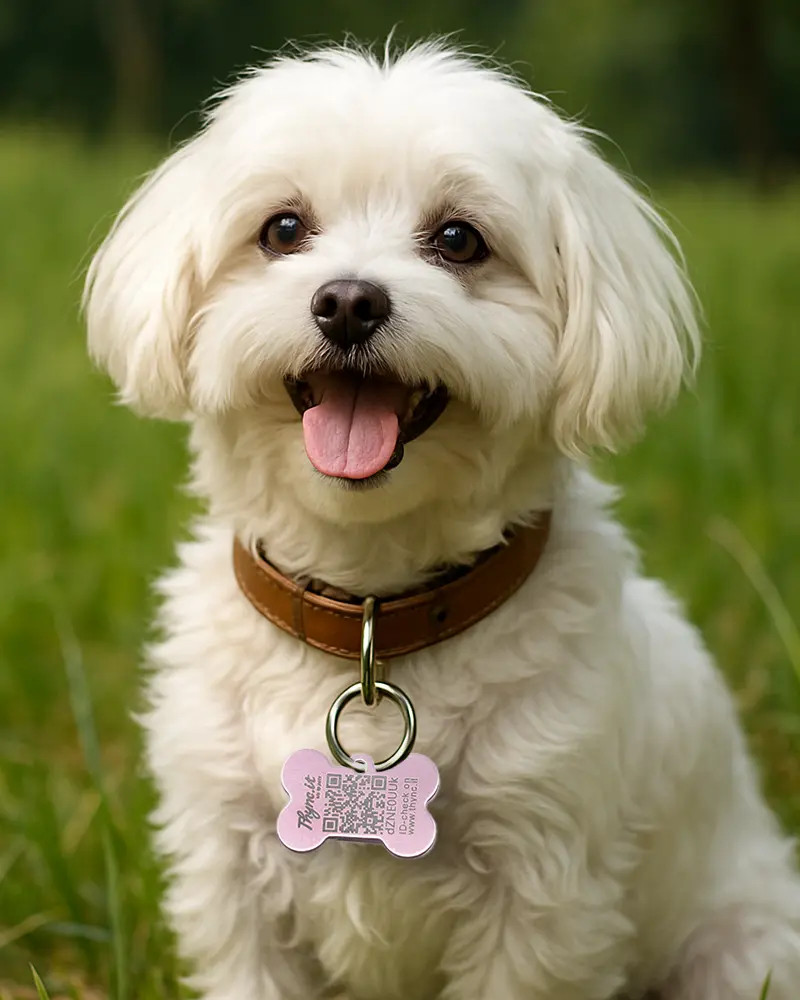 Hundemarke Knochenform Aluminium Rosa – QR-Code Tier-ID mit Online-Profil