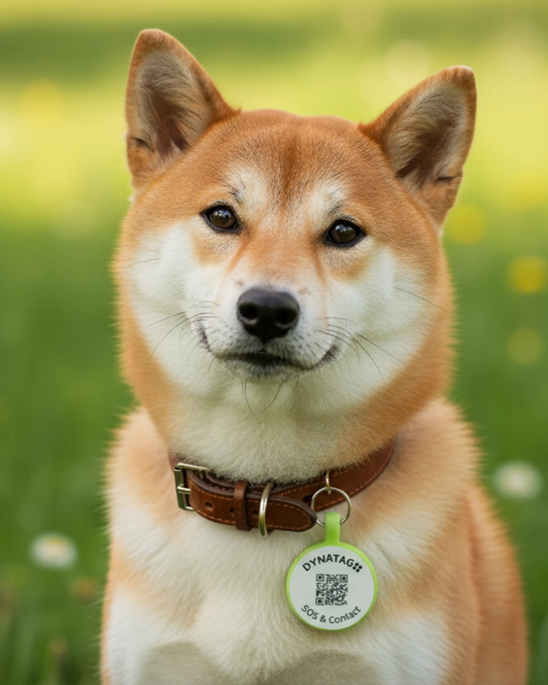 Dierenpenning rond siliconen Glow Geel – QR-code dier-ID met online profiel