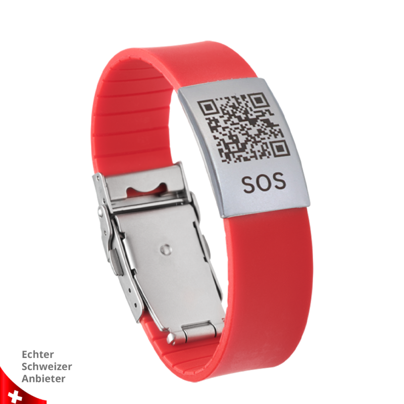 Emergency wristband with QR code and silicone wristband