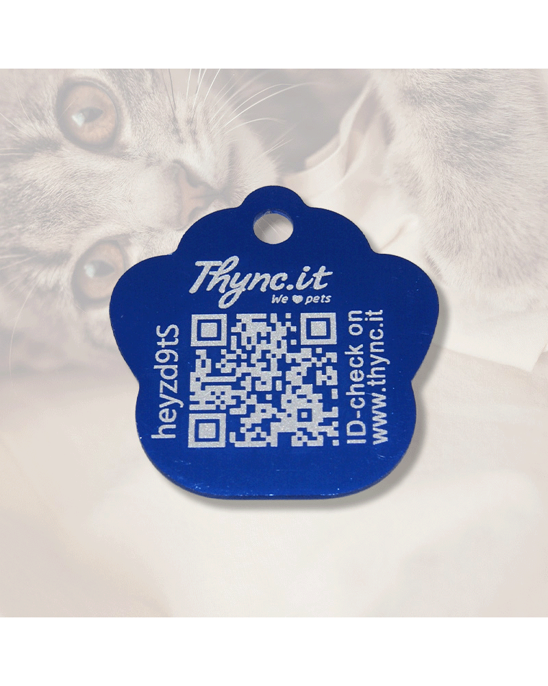 Pet tag paw shape aluminum Blue – QR code pet ID with online profile