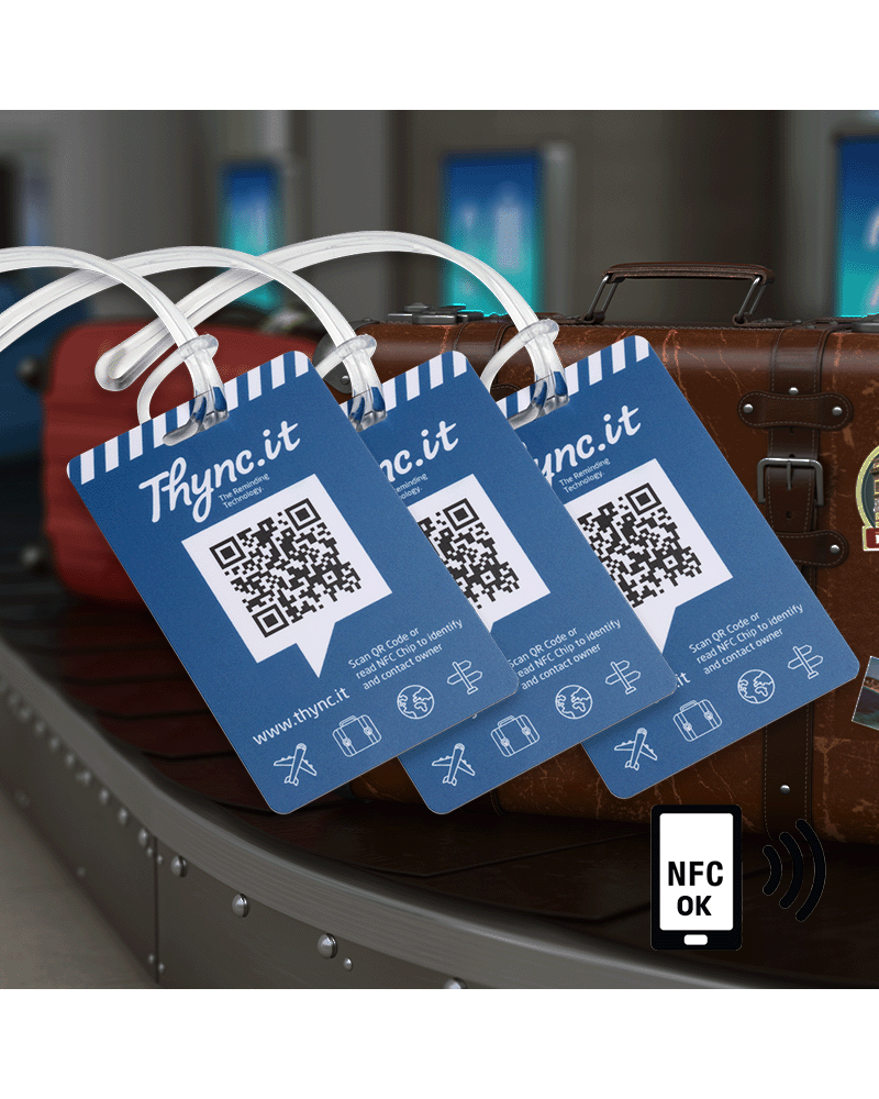 Digital luggage tag with QR code and NFC – 3-pack