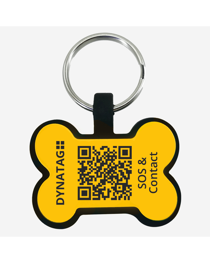 Hundemarke SOS "Knochen" Silikon Gelb