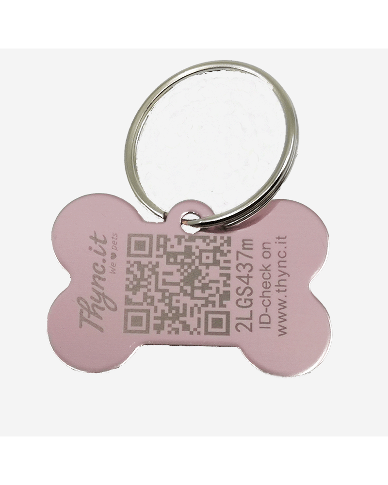 Hundemarke Knochenform Aluminium Rosa – QR-Code Tier-ID mit Online-Profil