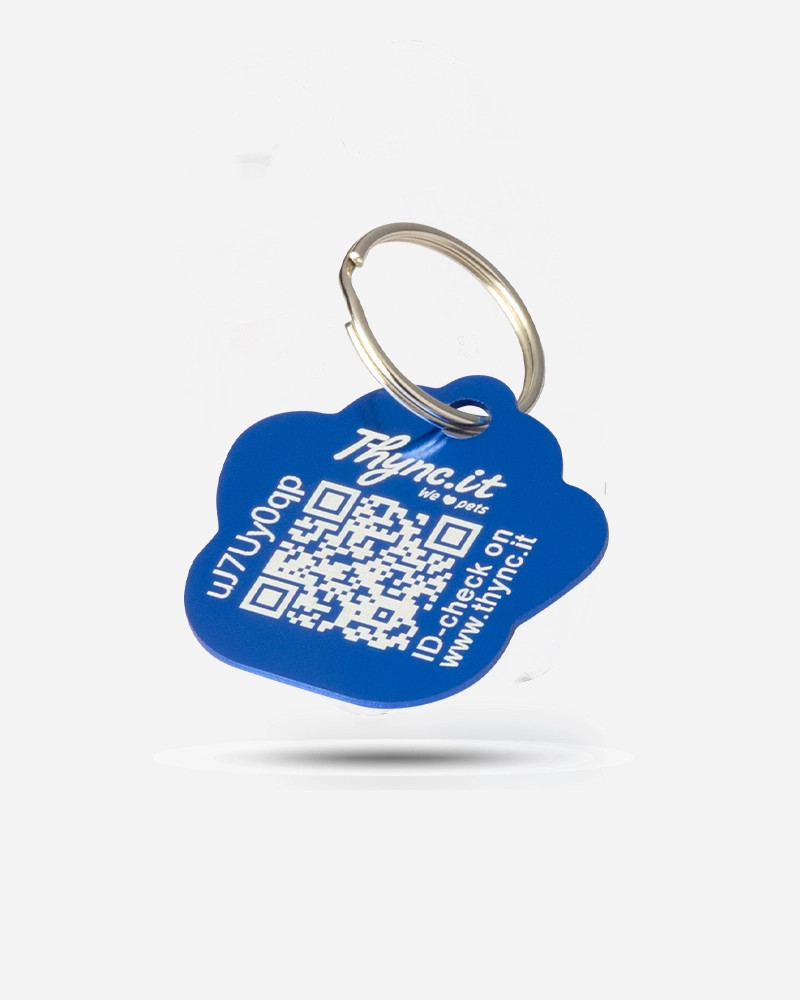 Pet tag paw shape aluminum Blue – QR code pet ID with online profile