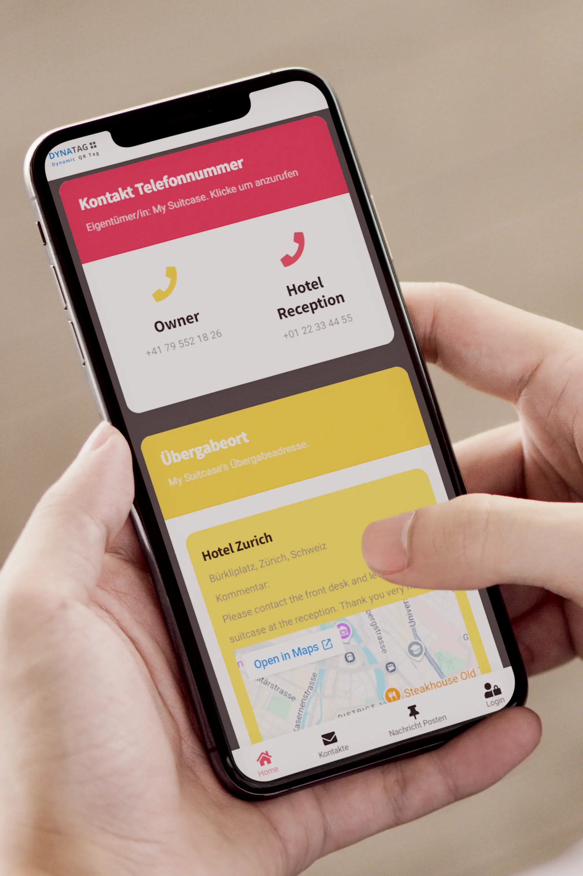 Google Maps und Lieferadresse in der digitalen Gepäck-ID