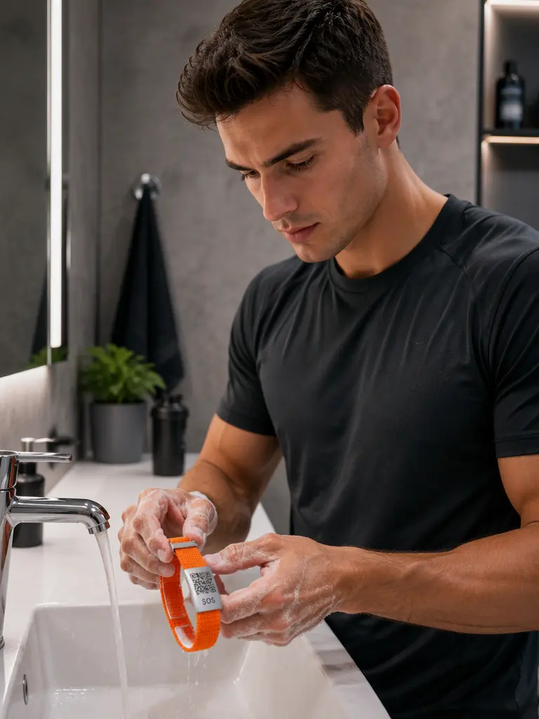 Cleaning and care of the textile SOS emergency wristband