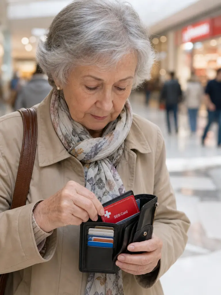 Correct use of the SOS emergency card with QR code and passive SkimGuard shielding